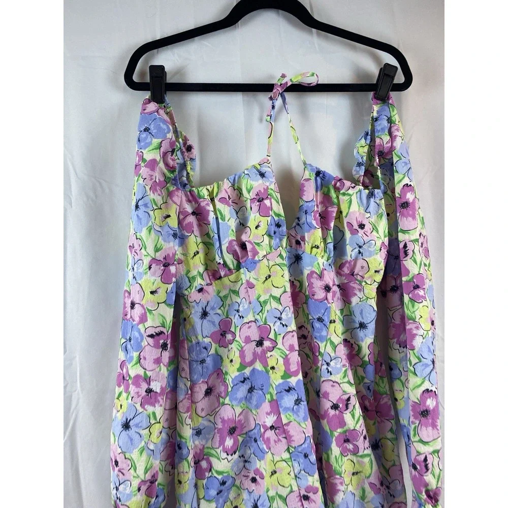 Women's Size Medium Square Neck Puff Sleeve Floral Mini Summer Dress Long Sleeve